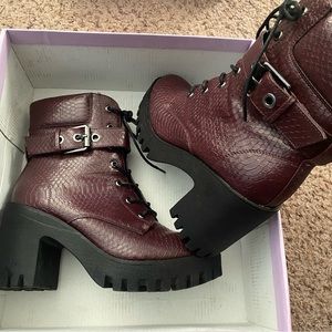 Madden Girl Coco Burgundy Combat Boots